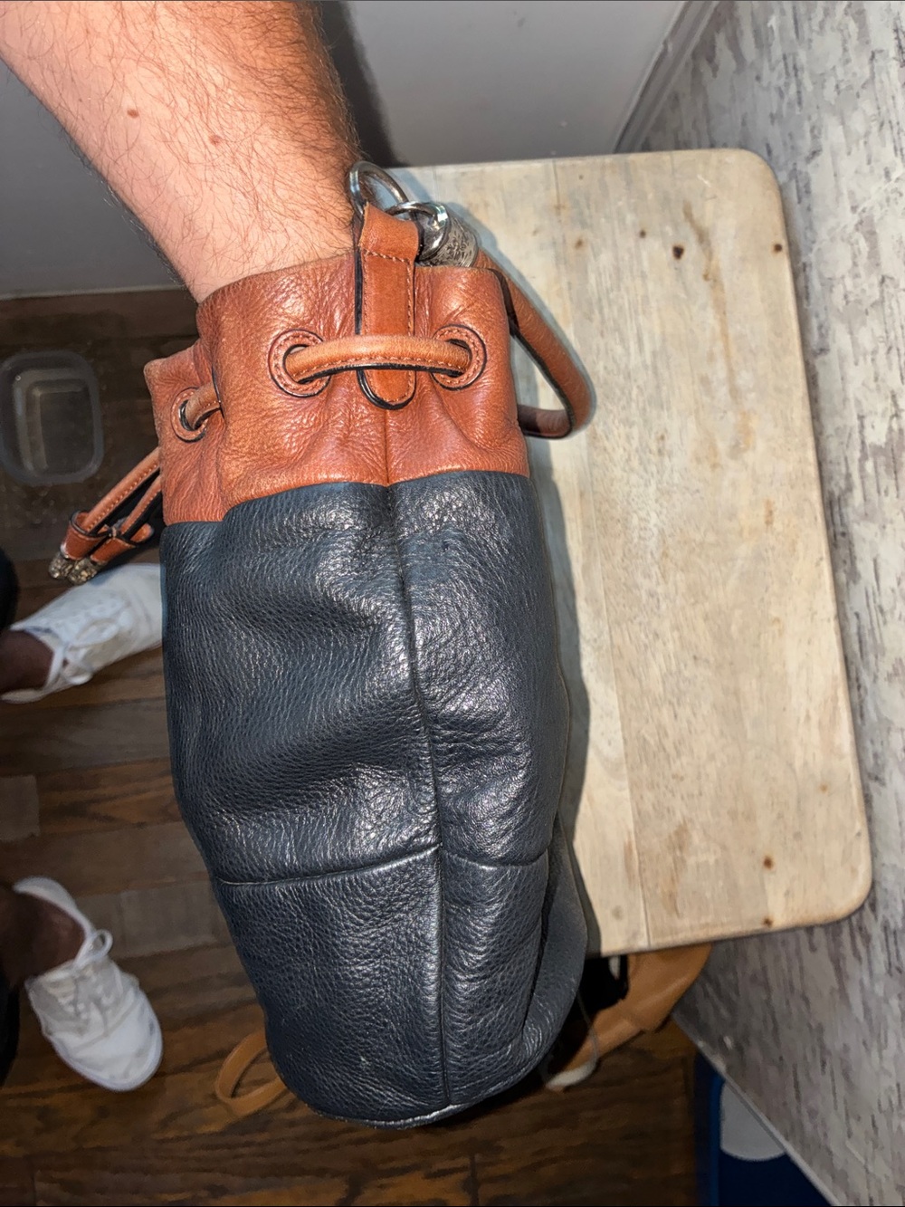 Brighton Black Leather Bucket Hobo with Brown Trim - Picture 4 of 9